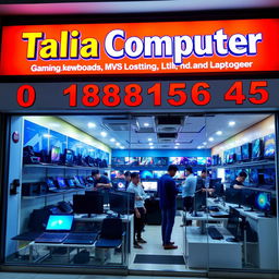 A vibrant and inviting photo of a laptop and computer store named 'Talia Computer'