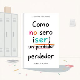 A minimalist book cover design for 'Como no ~ser~ un perdedor', featuring an abstract illustration of a high school setting