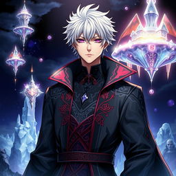 A detailed light novel cover featuring a male character with shaggy white hair and gleaming amethyst eyes