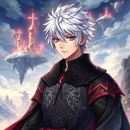 A detailed light novel cover featuring a male character with shaggy white hair and gleaming amethyst eyes