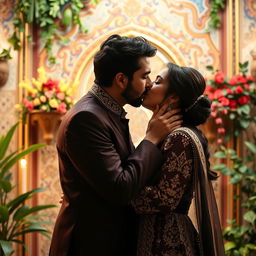 A romantic scene of two Iranian actors sharing a tender kiss