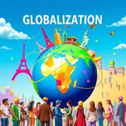 A vibrant and dynamic representation of globalization showing interconnectedness across the globe