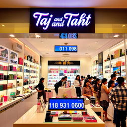 A vibrant and inviting cosmetics store interior featuring a variety of beauty products displayed elegantly on shelves