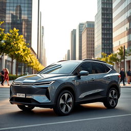 A stunning electric SUV captured in a full side view, showcasing its sleek and aerodynamic design