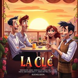 A charming movie poster for a short film titled "LA CLÉ", featuring a romantic fantasy theme