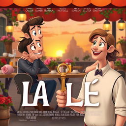 A charming movie poster for a short film titled "LA CLÉ", featuring a romantic fantasy theme