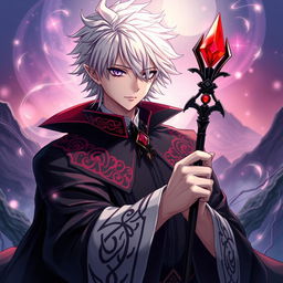 A captivating light novel cover featuring a male character with shaggy white hair and striking amethyst eyes