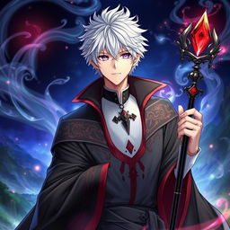 A captivating light novel cover featuring a male character with shaggy white hair and striking amethyst eyes