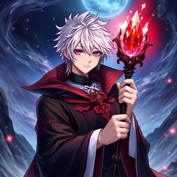 A captivating light novel cover featuring a male character with shaggy white hair and striking amethyst eyes