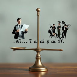 A balanced scale with one side depicting a lawyer (dressed in a professional suit, holding legal documents) and the other side showing various everyday life burdens (like bills, family, or stress symbols)