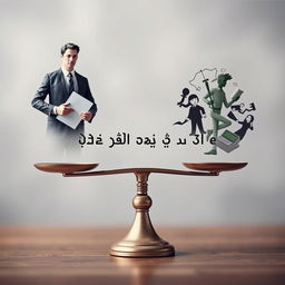 A balanced scale with one side depicting a lawyer (dressed in a professional suit, holding legal documents) and the other side showing various everyday life burdens (like bills, family, or stress symbols)