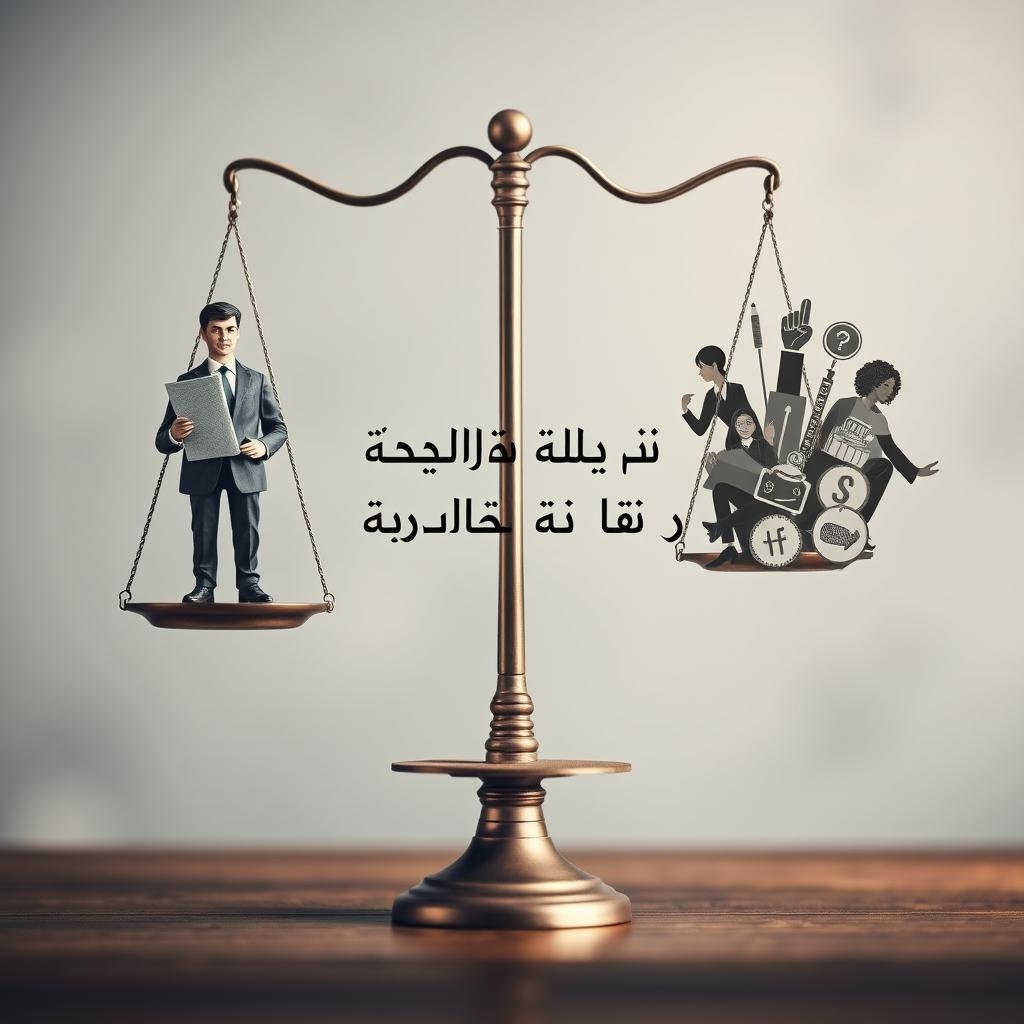 A balanced scale with one side depicting a lawyer (dressed in a professional suit, holding legal documents) and the other side showing various everyday life burdens (like bills, family, or stress symbols)