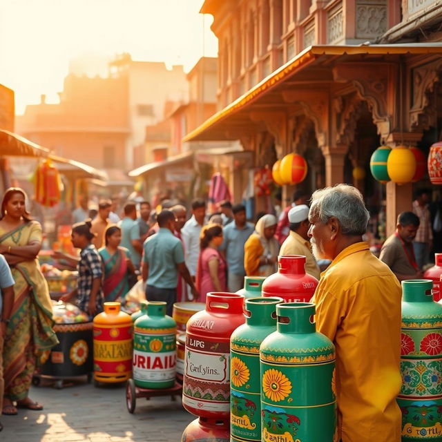 A bustling Indian street market in Jaipur, showcasing colorful stalls filled with various goods