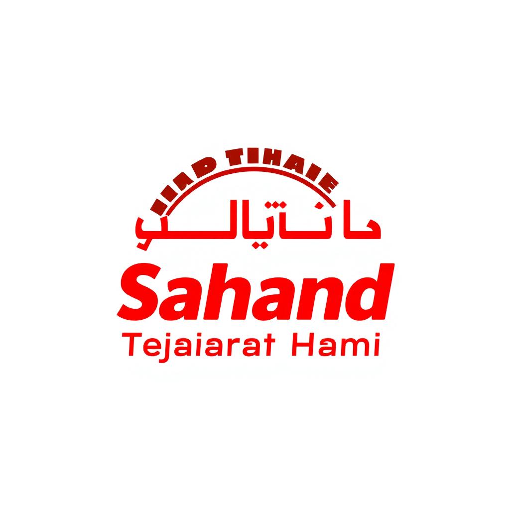 A sleek and modern logo design for a tire shop, prominently featuring the name 'Sahand Tejarat Hami' in bold red typography