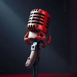 A striking microphone designed with dragon elements, featuring a bold red, black, and white color scheme