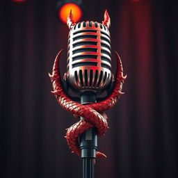 A striking microphone designed with dragon elements, featuring a bold red, black, and white color scheme