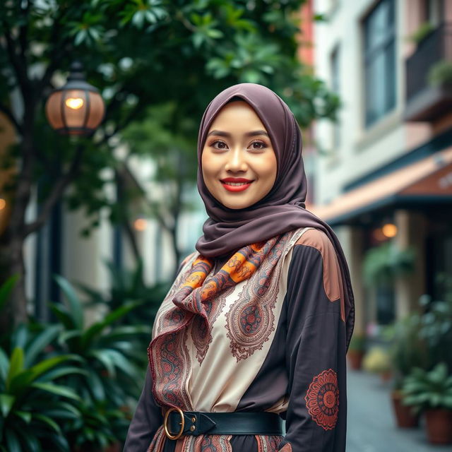 A stylish and confident woman in a hijab, portraying elegance and grace