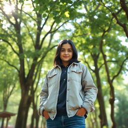 A photo of a person standing in a natural outdoor setting, looking confident and approachable