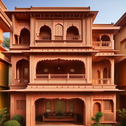 A 1345 sq ft Indian style home, proportioned as 22.5 by 60 feet, with intricate architectural details reflecting traditional Indian aesthetics.