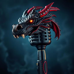 A microphone designed with the head of a dragon, featuring intricate scales and fierce details