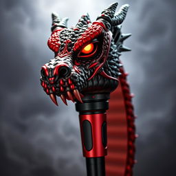 A microphone designed with the head of a dragon, featuring intricate scales and fierce details