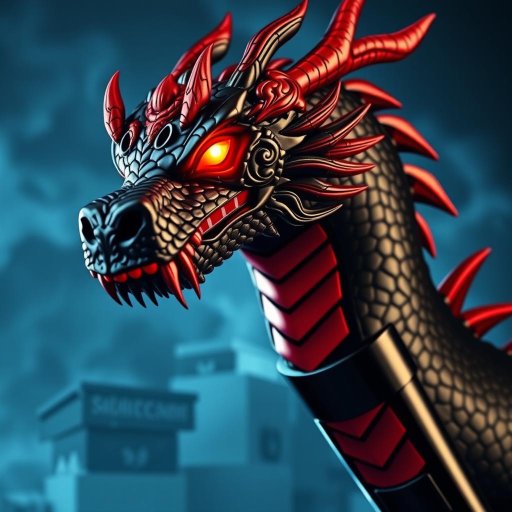 A microphone designed with the head of a dragon, featuring intricate scales and fierce details