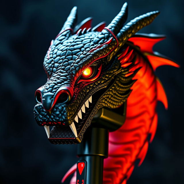 A microphone designed with the head of a dragon, featuring intricate scales and fierce details