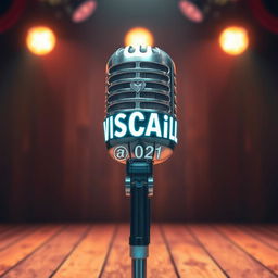 A vintage classic microphone prominently displaying the text '𝗩𝗜𝗦𝗖𝗔𝗹𝗟' and the number '⁦ | ⁰²¹' artistically integrated into its design
