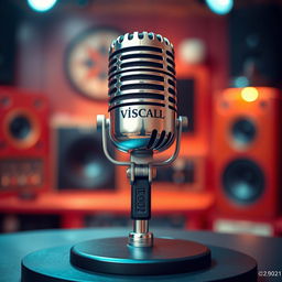 A classic microphone designed with vintage flair, featuring the text '𝗩𝗜𝗦𝗖𝗔𝗹𝗟' and the number '⁦ | ⁰²¹' elegantly displayed on its body