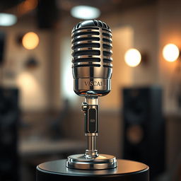 A classic microphone designed with vintage flair, featuring the text '𝗩𝗜𝗦𝗖𝗔𝗹𝗟' and the number '⁦ | ⁰²¹' elegantly displayed on its body