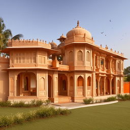 A 1345 sq ft Indian style home, proportioned as 22.5 by 60 feet, with intricate architectural details reflecting traditional Indian aesthetics.