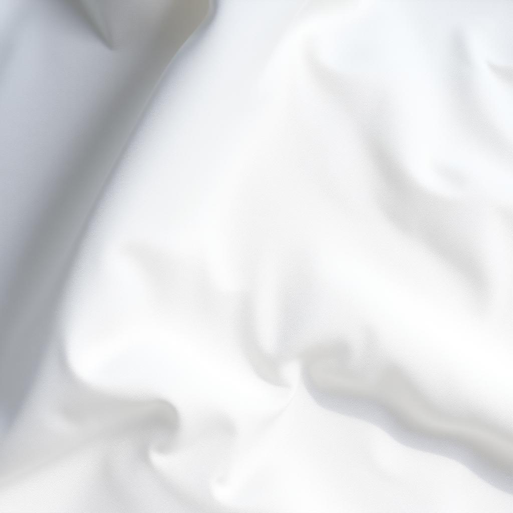 A pristine white fabric surface, showing a close-up of a smooth, clean texture without any blemishes, with soft light casting gentle shadows to highlight the purity of the fabric