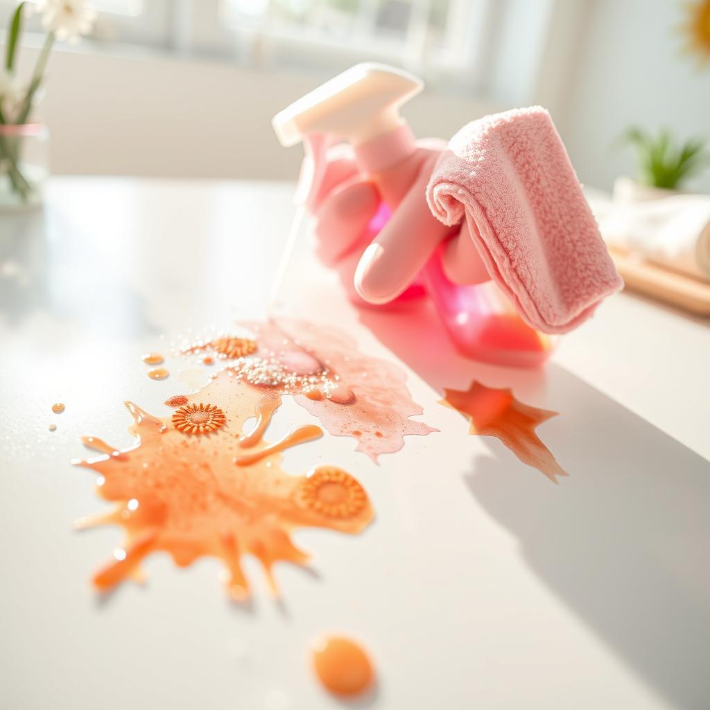 A pristine white surface being cleaned, showing the removal of various stains with a bright, inviting atmosphere