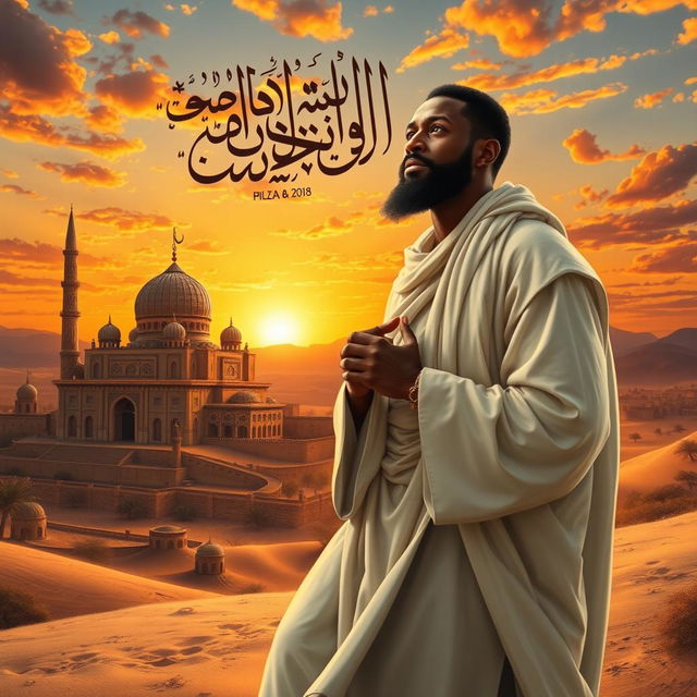 An artistic representation of Bilal Ibn Rabah, a noble and significant figure in early Islamic history