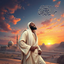 An artistic representation of Bilal Ibn Rabah, a noble and significant figure in early Islamic history