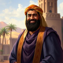 A vibrant and detailed digital painting of Bilal Ibn Rabah, an important figure in Islamic history, portrayed as a strong and dignified man