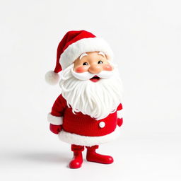 A whimsical Santa Claus with a cheerful expression, featuring classic red and white attire, including a fluffy white beard and a red hat with a white pom-pom, standing upright with visible legs
