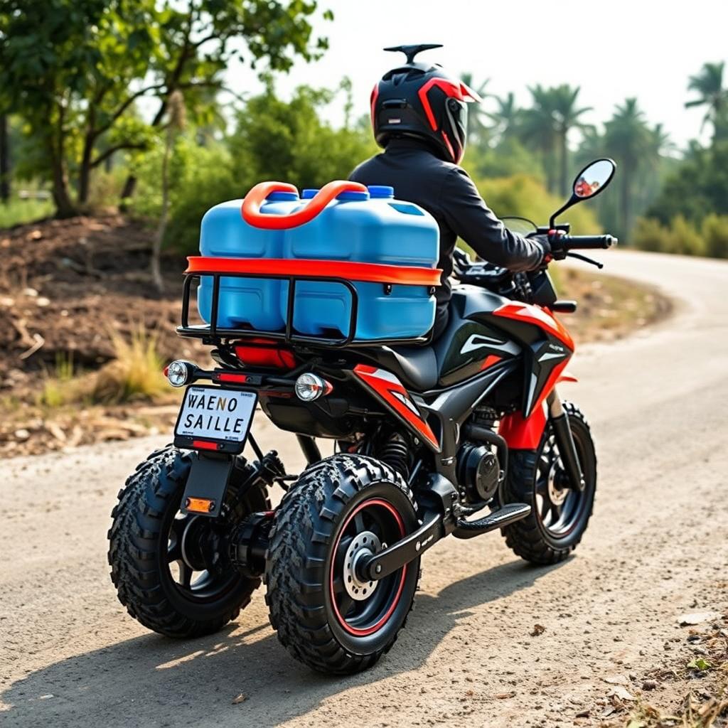 A mini bike designed for a single rider, equipped with a powerful four-wheeled motorcycle-style engine for enhanced stability and performance