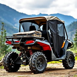 An all-terrain vehicle (ATV) featuring a stylish canopy cover for protection and comfort while driving