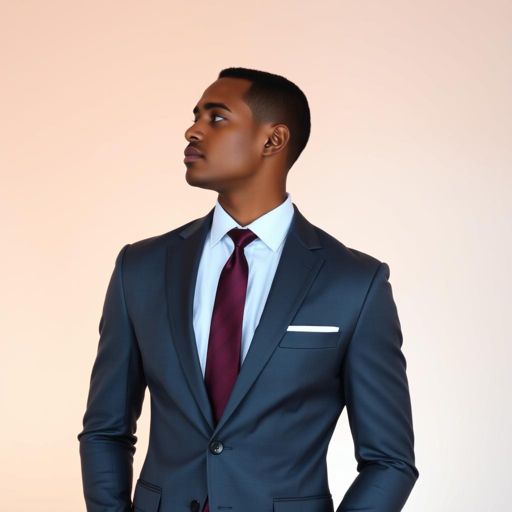 A solo profile picture of a well-dressed man in a formal suit, standing confidently with his hands placed naturally at his sides