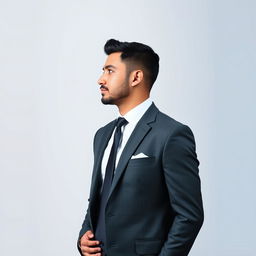 A solo profile picture of a well-dressed man in a formal suit, standing confidently with his hands placed naturally at his sides