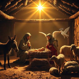 An epic scene depicting the birth of Jesus Christ in Palestine