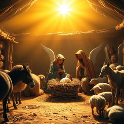 An epic scene depicting the birth of Jesus Christ in Palestine
