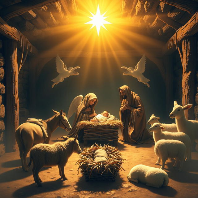 An epic scene depicting the birth of Jesus Christ in Palestine