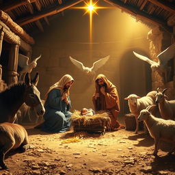 An epic scene depicting the birth of Jesus Christ in Palestine