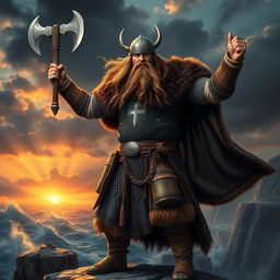 A heroic portrayal of Ragnar Lothbrok, a legendary Norse hero and Viking king