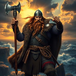A heroic portrayal of Ragnar Lothbrok, a legendary Norse hero and Viking king