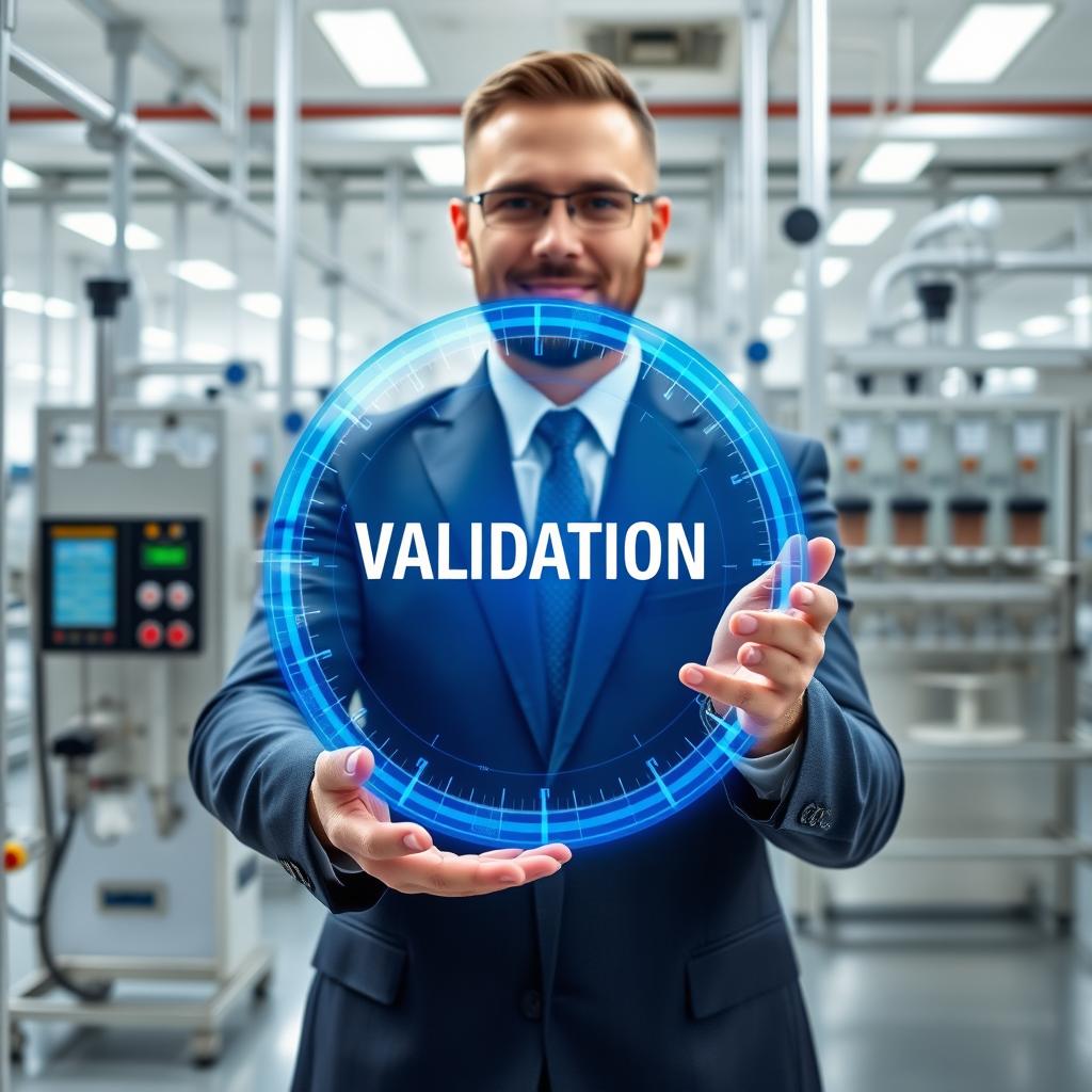 A well-suited corporate man holding a shiny blue digital circle that resembles a satellite pathway