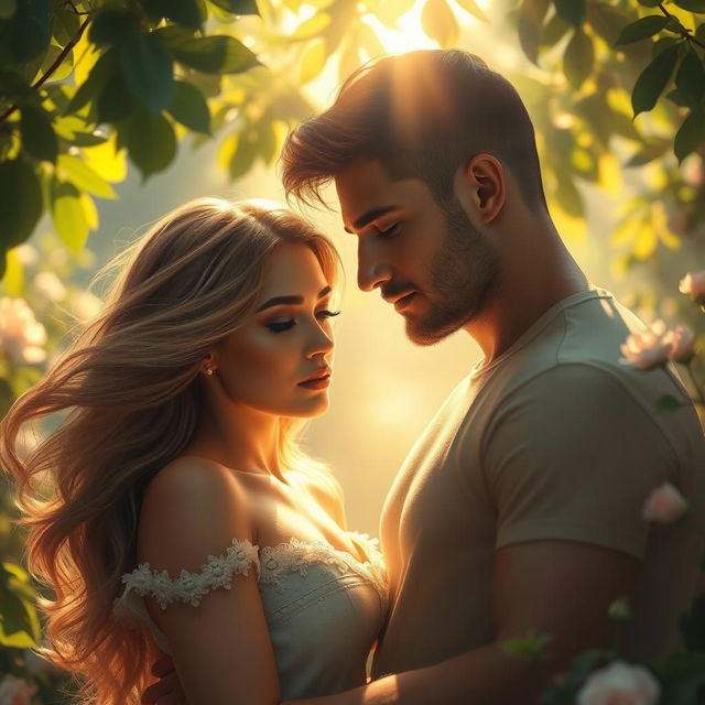 A beautiful, ethereal setting portraying a romantic and intimate moment between a couple