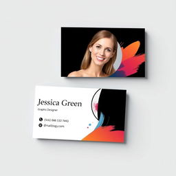 A sleek and modern business card design for a female graphic designer
